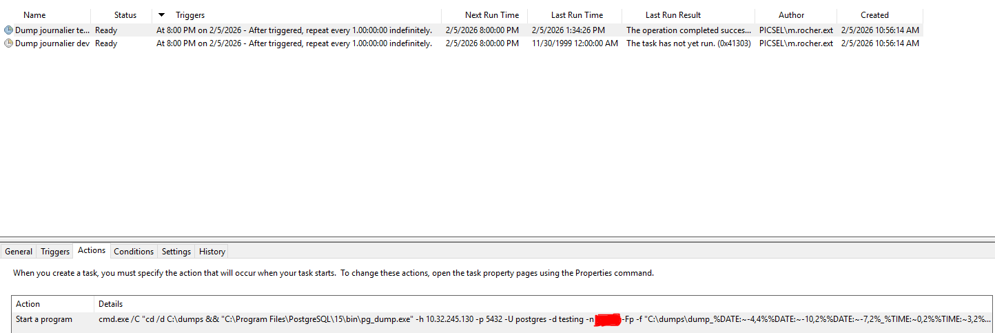 Configuration du scheduler Windows pour le backup