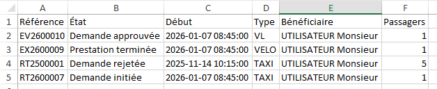 Fichier Excel retourné