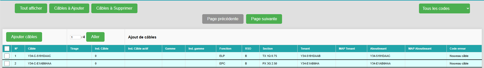 Ajout de nouveaux câbles